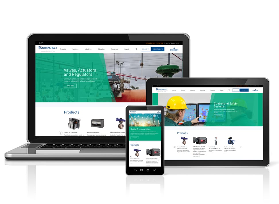 Novaspect's newly redesigned website viewed on various devices